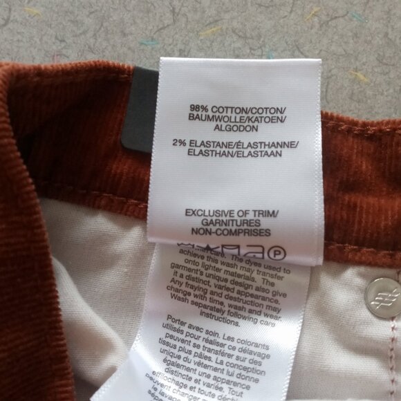 Silver Jeans Co. Rust High Rise corduroy jeans measurements in description - Picture 7 of 7